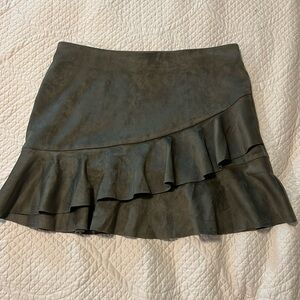 Olive green suede mini skirt
